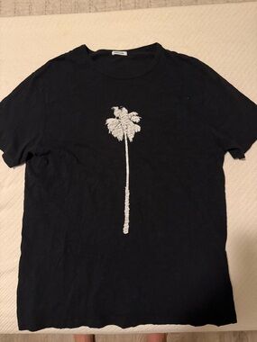 Hero Clark Men's Black Tee with White Palm Tree Graphic